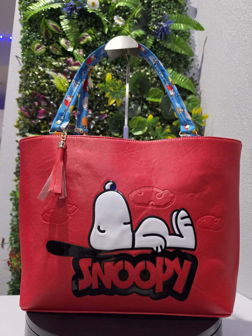 New Red Tote Bag with Cartoon Print